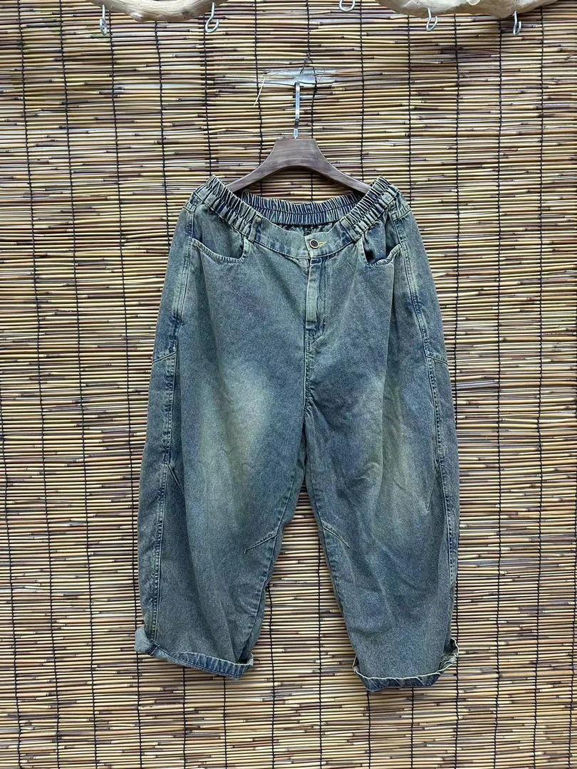 HY    膝盖两侧捏皱高定做旧牛仔裤