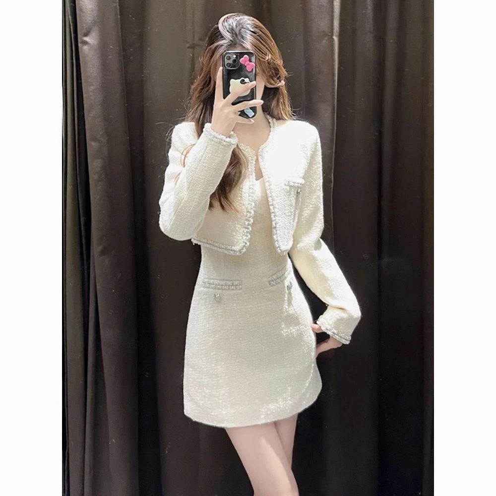 小香风套装秋装搭配一整套时尚名媛外套连衣裙高级感小洋装两件套