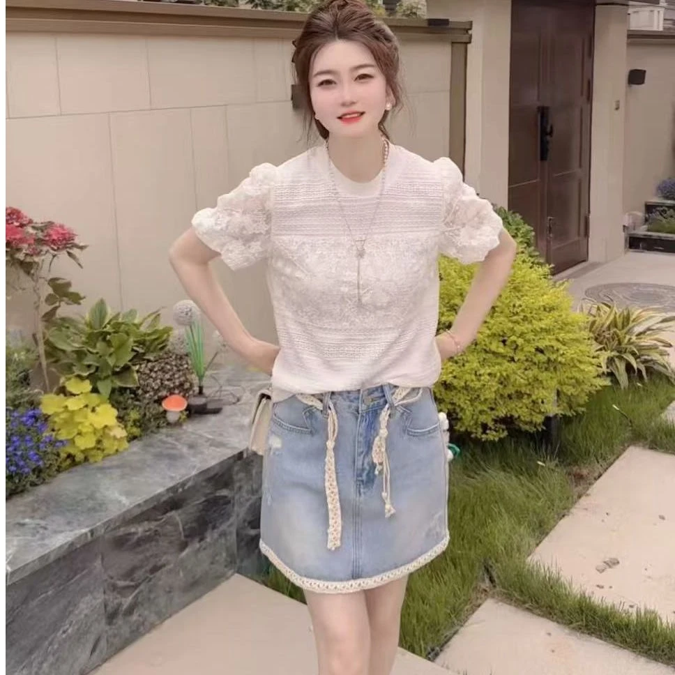 『花边牛仔U』设计显瘦百搭时尚半裙50061