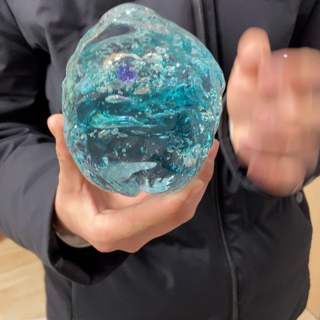 琉璃手工艺品末**雨带水晶底座