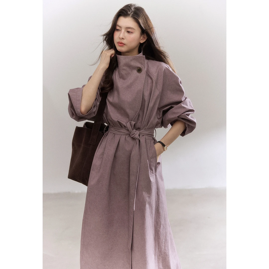 贰羊设计【紫芙】知识分子风紫色高级感风衣外套女棉质感极简大衣