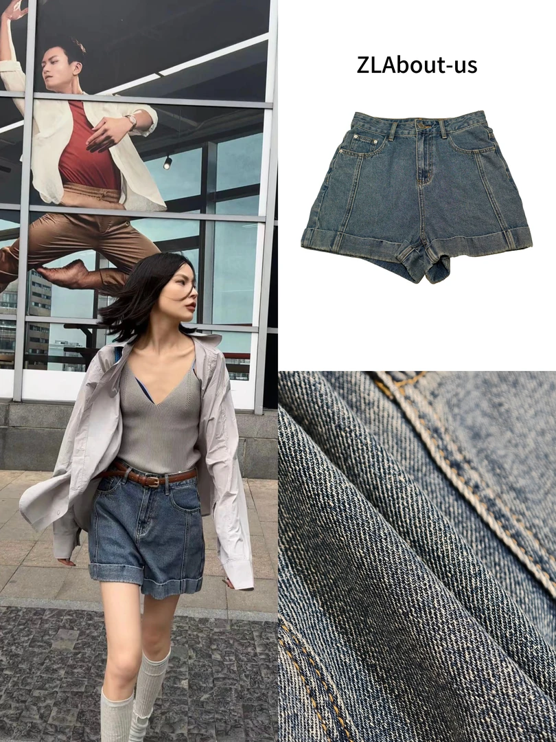 【ZLAbout-us】蓝色幽梦休闲时尚牛仔短裤25253
