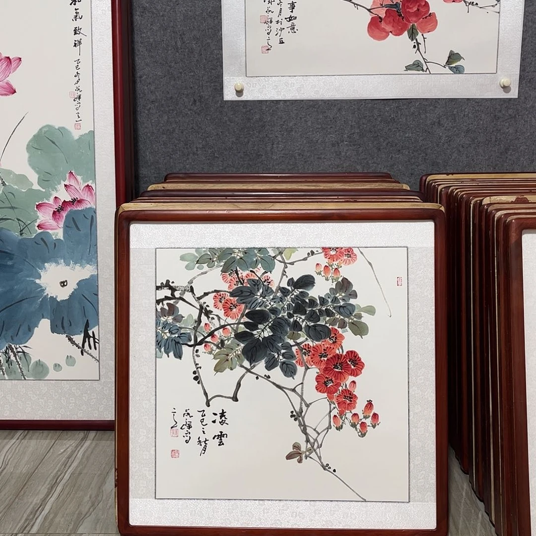 国画书画作品带框63×63