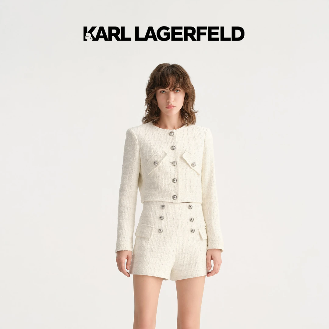 【若谷专属】KARLLAGERFELD新款白色香风花呢外套E36W1528