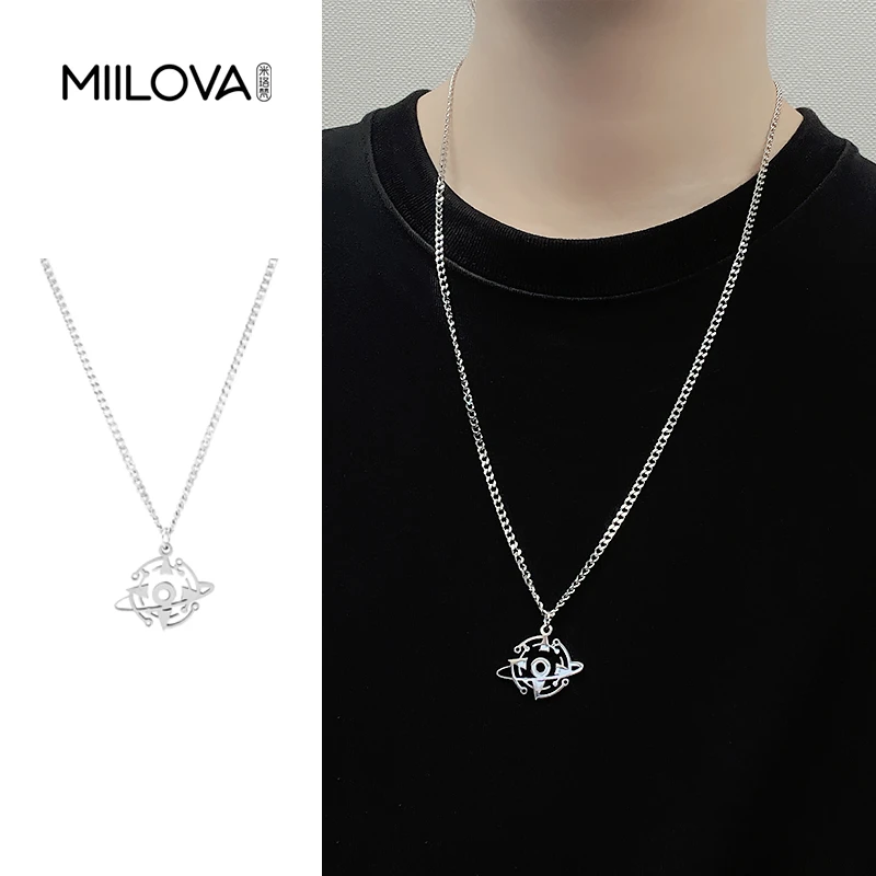 钛钢项链 个性宇宙星球项链吊坠饰品嘻哈简约锁骨卫衣链情侣男女