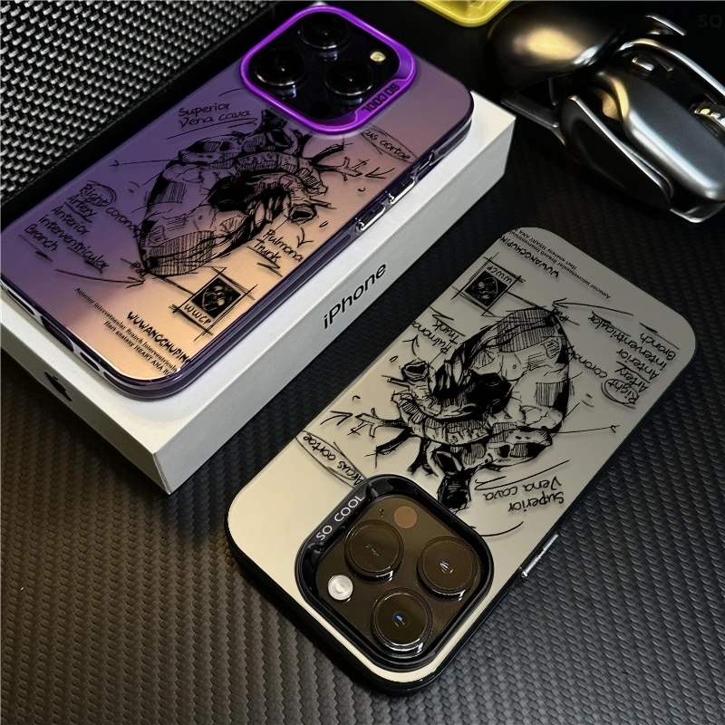 涂鸦心脏适用苹果15promax手机壳iPhone16Pro创意14/13防摔保护套