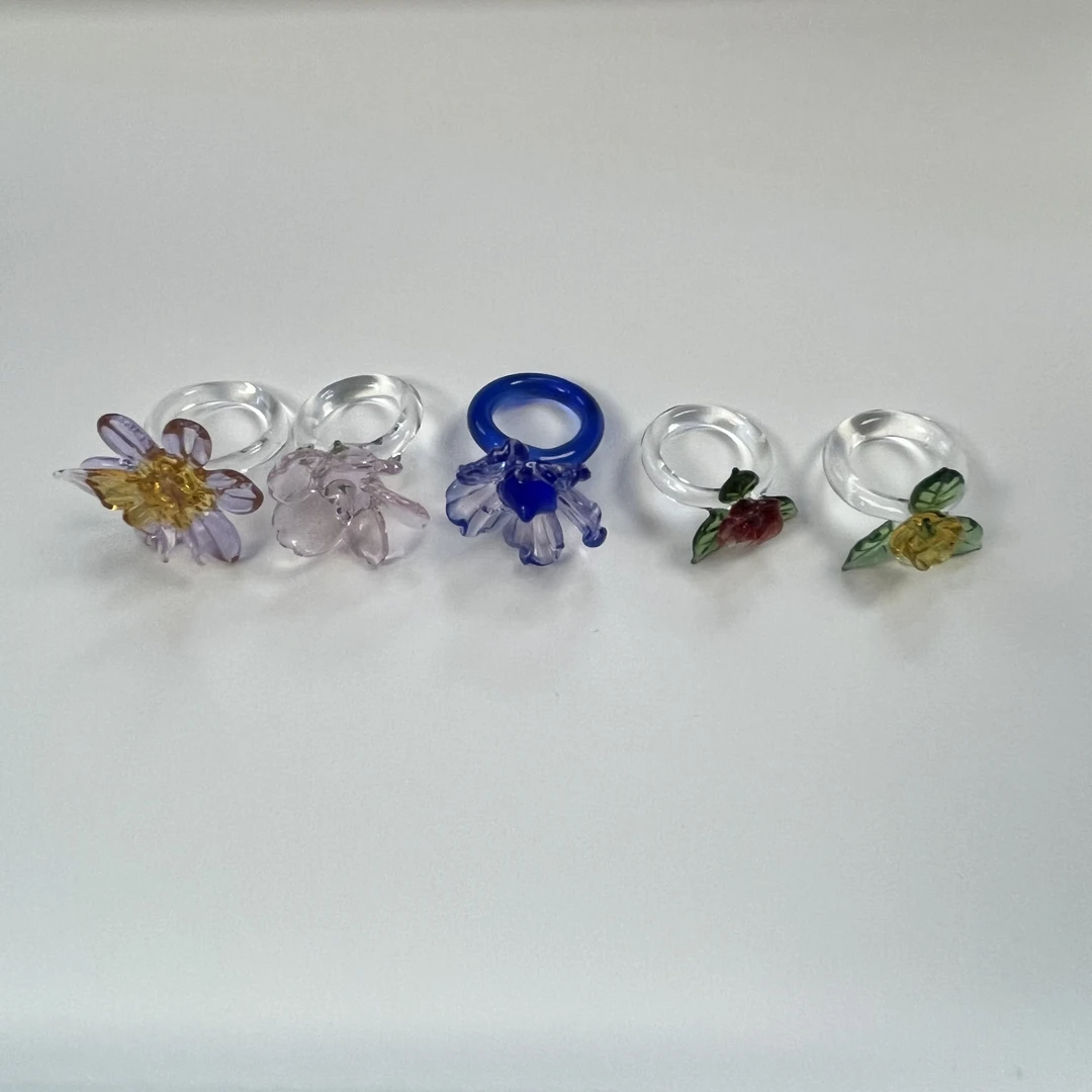非金属玻璃戒指 琉璃小花戒指彩色精美少女心