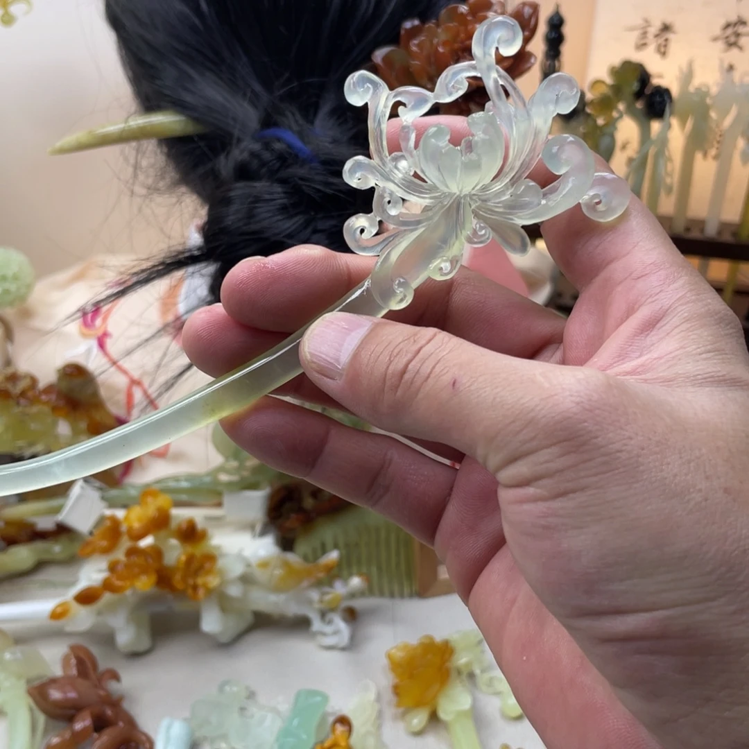 蛇纹石玉合金发饰发簪