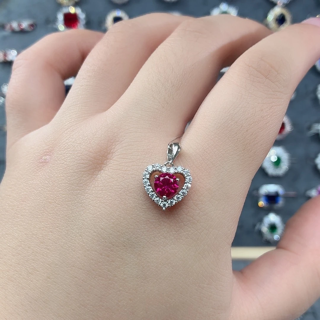 吊坠925银培育卢比来色宝石