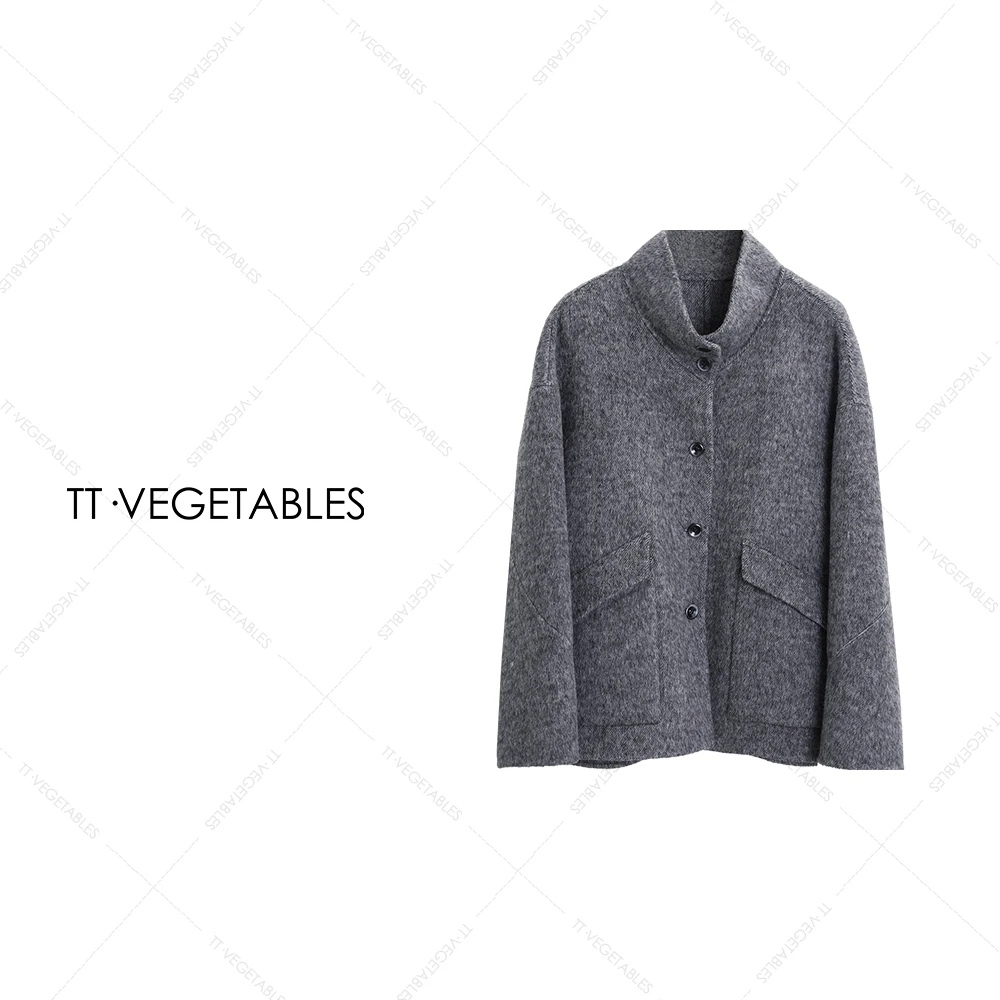 TT・VEGETABLES【序白】旧霜 立领重工上衣中长款呢大衣风衣521473