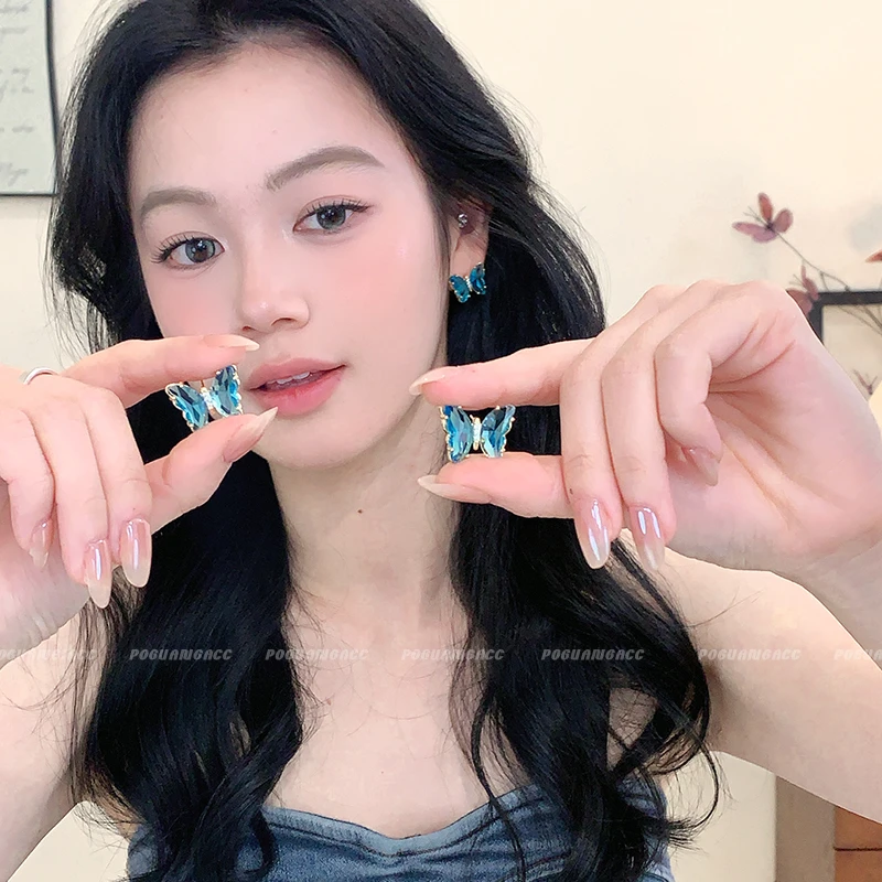 合金仿水晶耳饰 EH182法式复古滴釉耳钉女小众设计感温柔气质耳饰