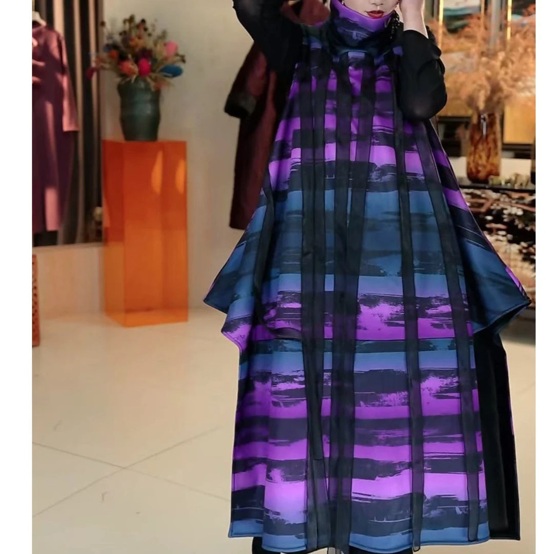 367篱君秋冬新款轻奢无袖背心裙时尚设计师款亮色飘纱无袖长裙女