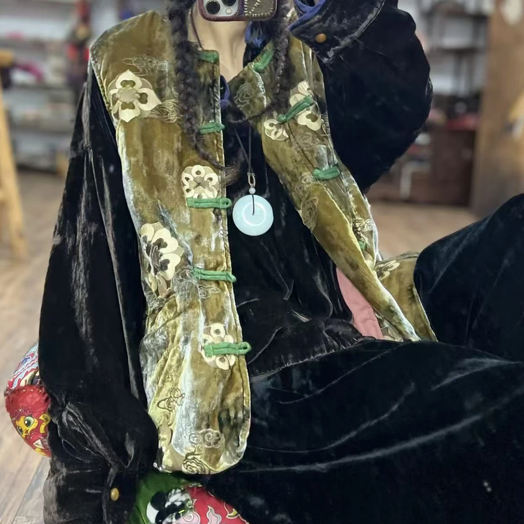 【依豆麻衣】秋冬国风酷飒高定烫花锦绒双层马甲
