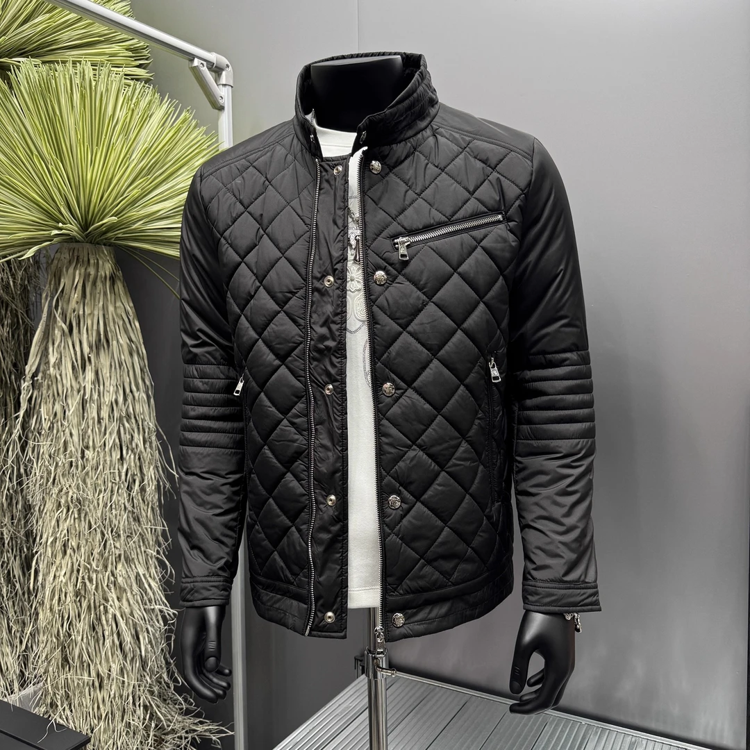 Tispair/蒂斯派尔绗缝格子拼接男士立领加厚轻便保暖棉服厚外套男