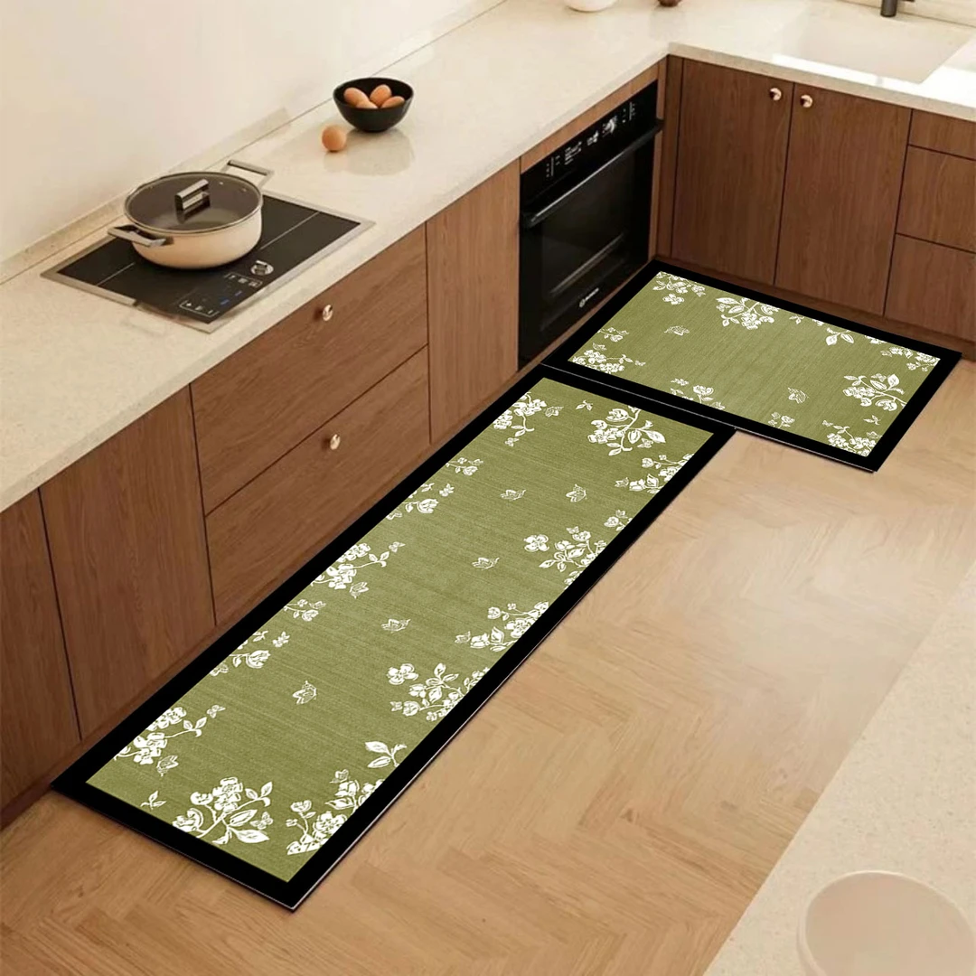 绿色雅赋中式风厨房地垫吸水防滑脚垫家用组合套装