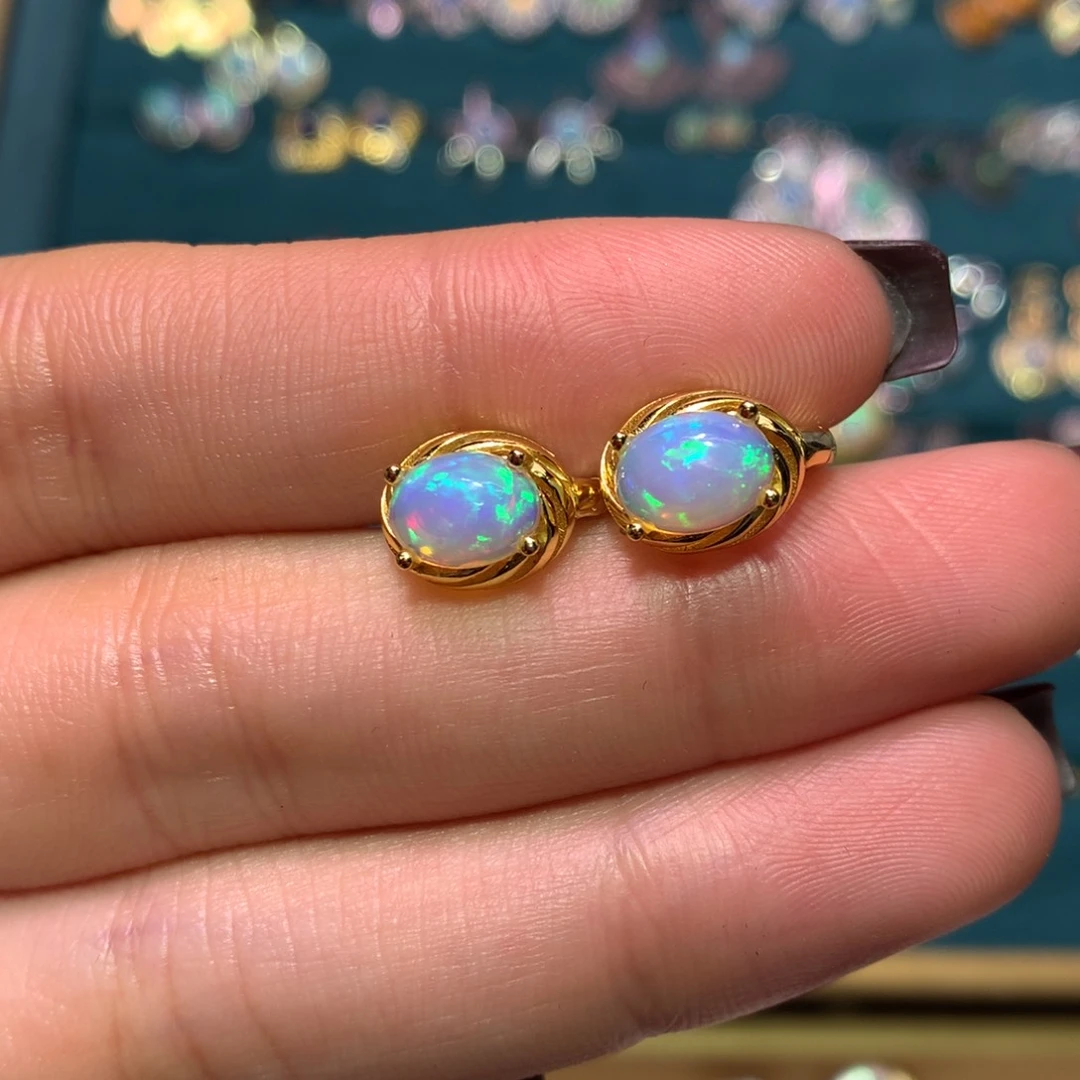 银S925镀金镶嵌欧泊耳钉款式