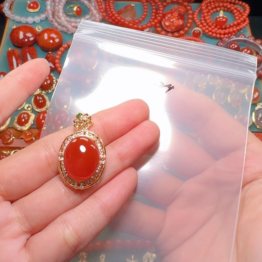 南红玛瑙银S925镶嵌吊坠