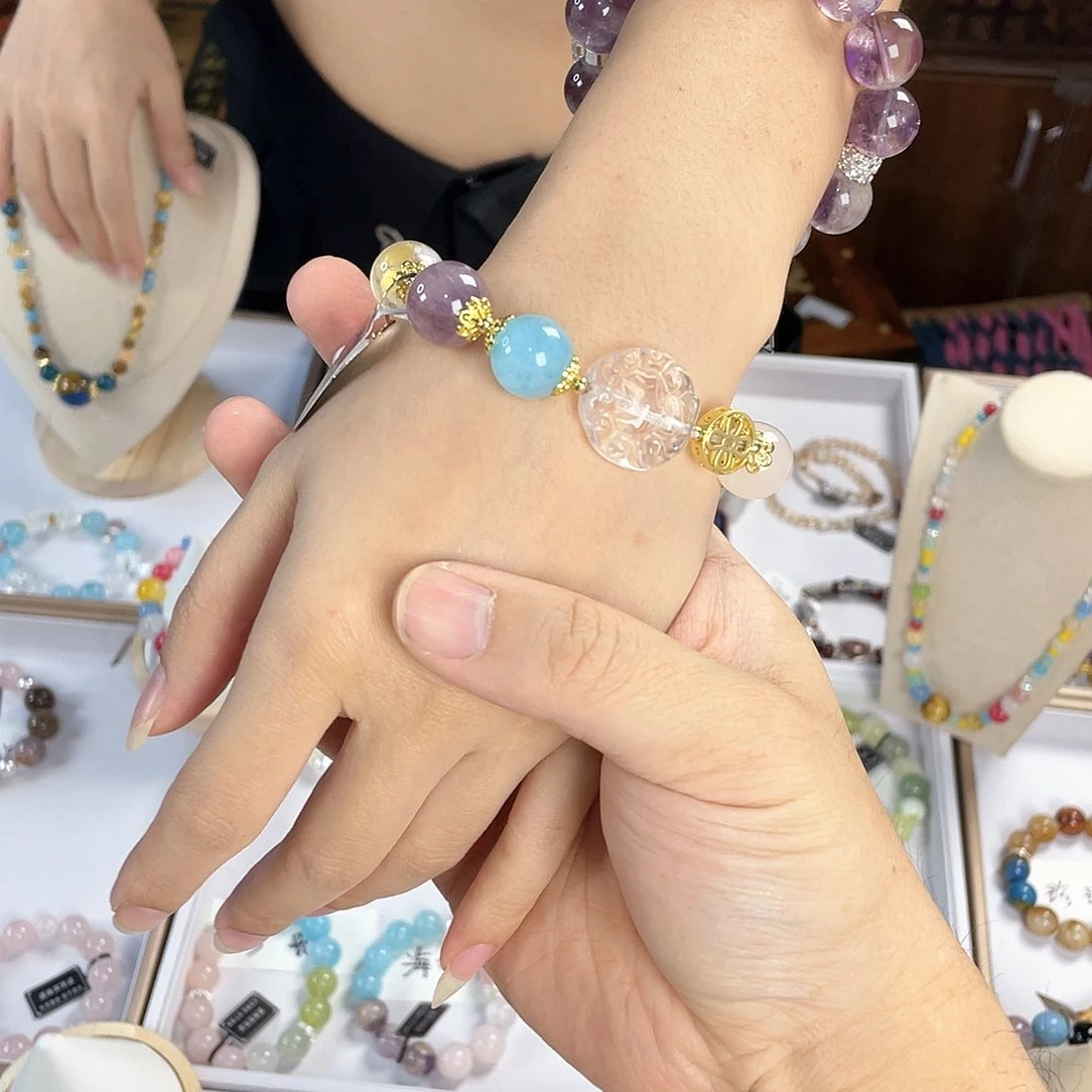 水晶手链银S925镀金镶嵌