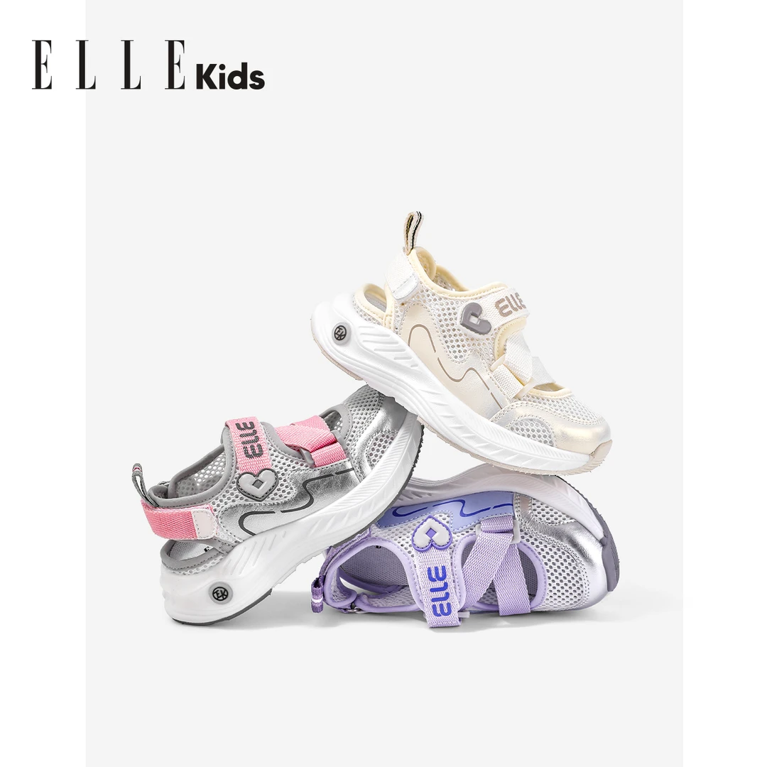 ELLE KIDS童鞋夏季新款儿童运动凉鞋小女孩跑步鞋女童网面休闲鞋