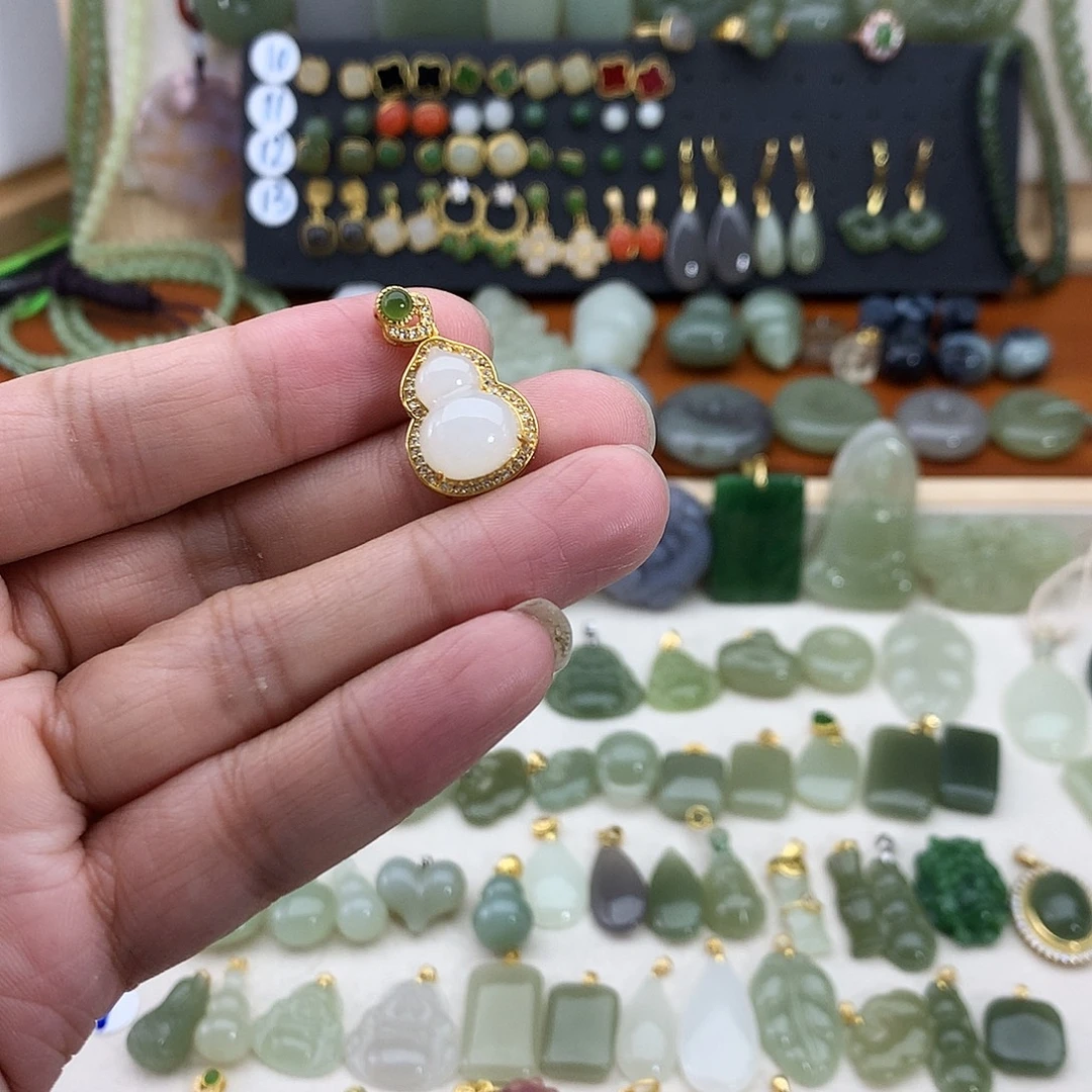 和田玉银S925镶嵌吊坠(不含链)