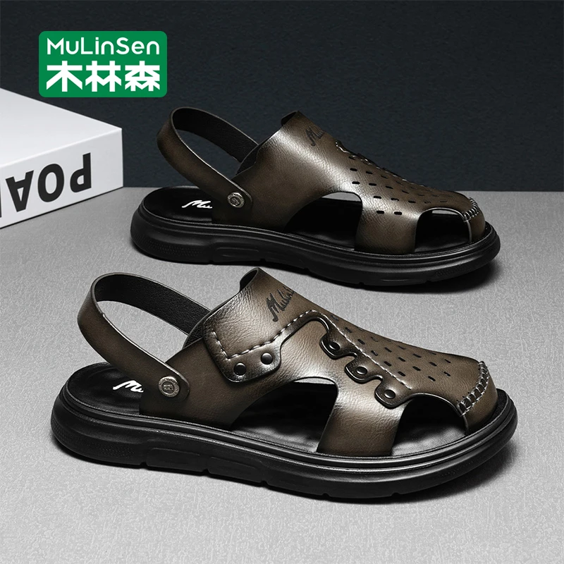 木林森男士沙滩鞋2025新款夏季外穿软底防滑耐磨包头皮凉鞋男款