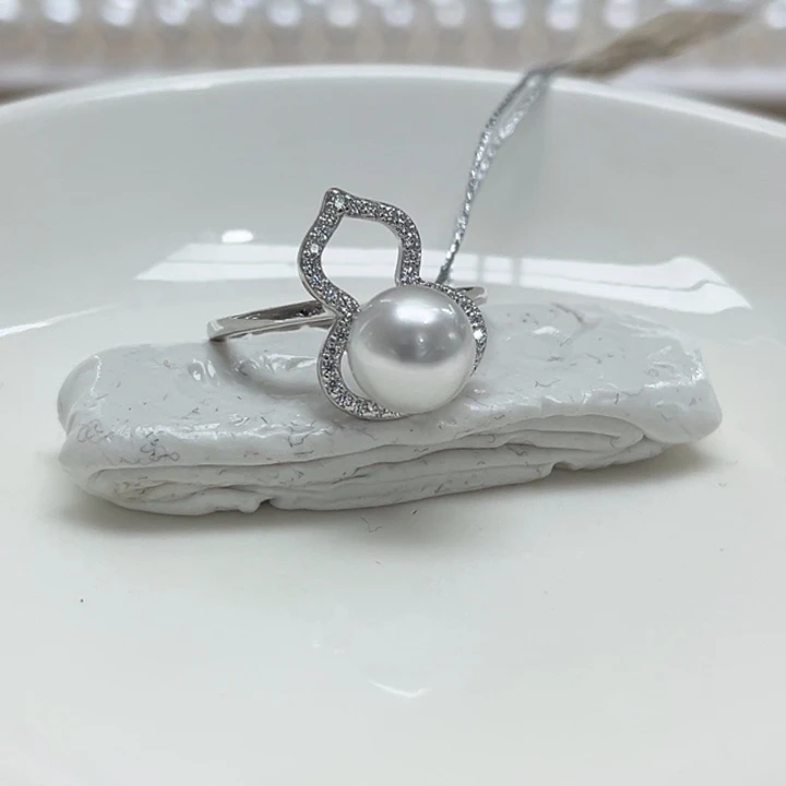 银S925镶嵌戒指海水珍珠8mm澳白27号