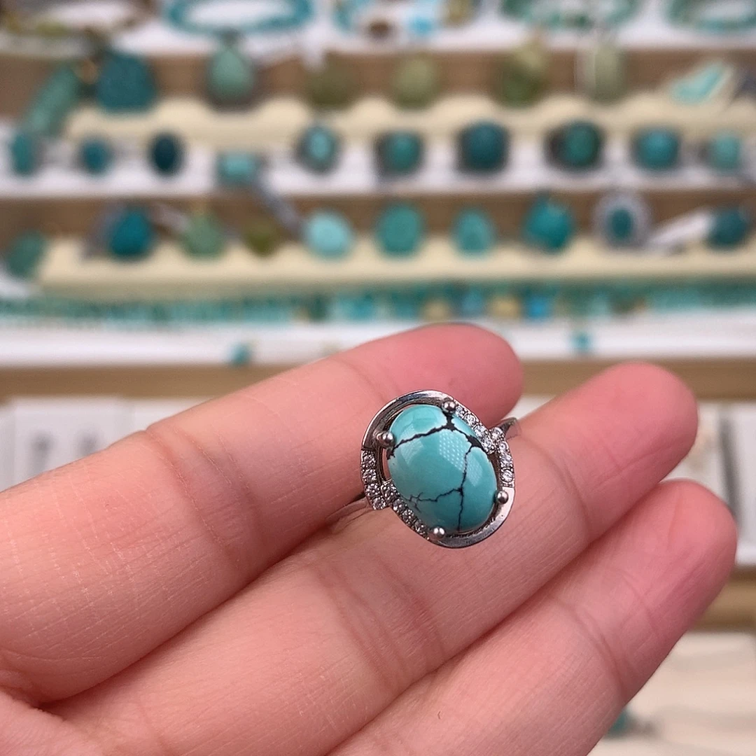 绿松石银S925镶嵌戒指