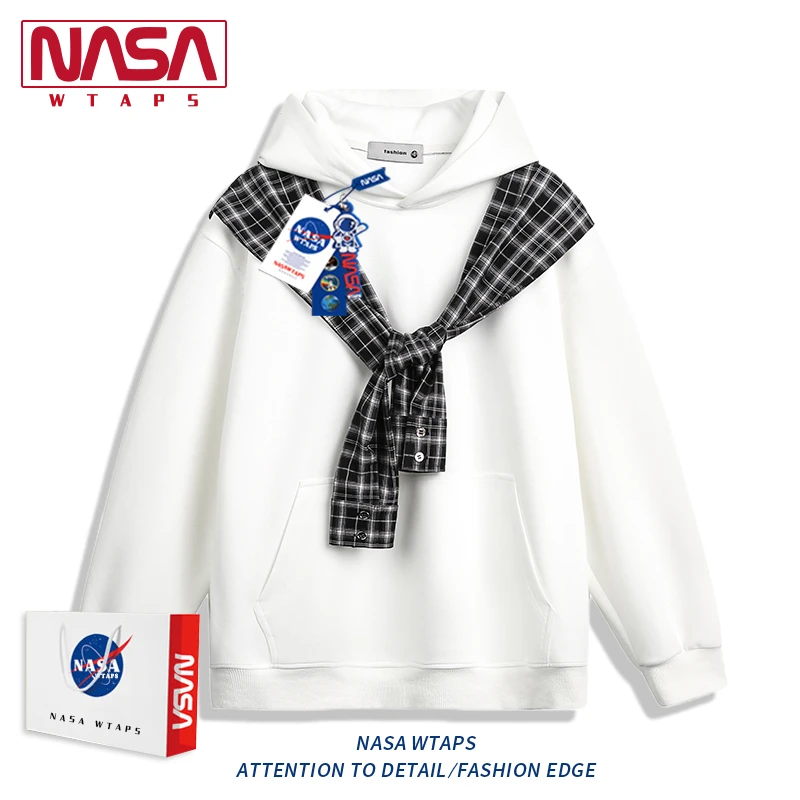 NASA WTAPS小众设计格子披肩连帽卫衣男春秋季美式慵懒风休闲外套