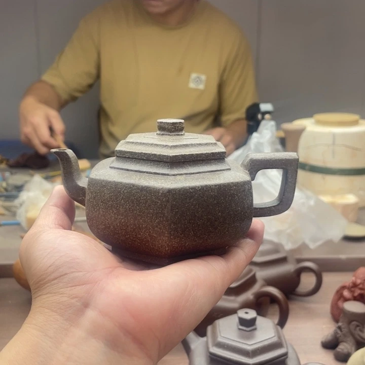 茶壶紫砂六方雪华，手磨料（段泥）