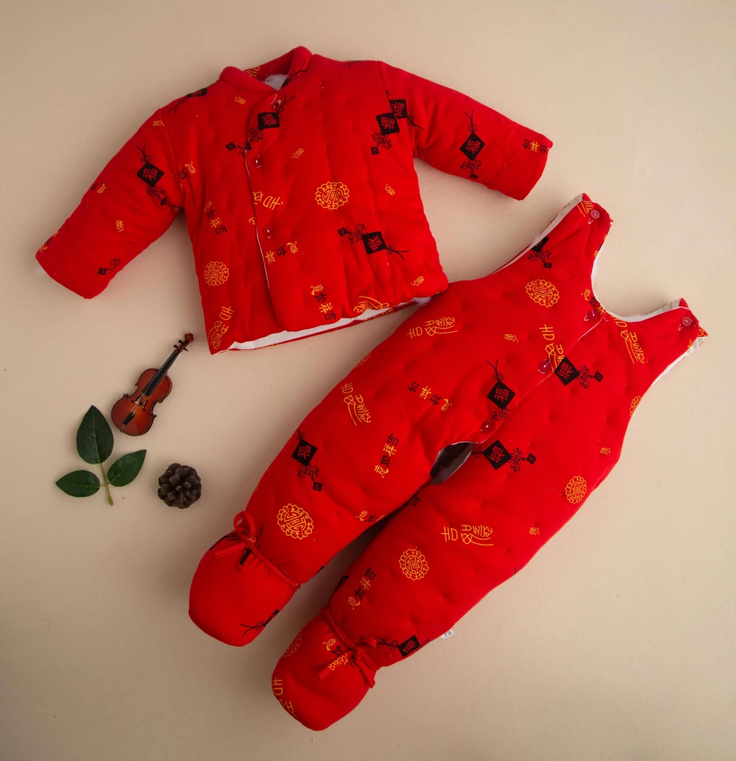 （包脚）厚款宝宝手工棉花棉衣针织婴童婴儿装新生儿套装儿童加厚