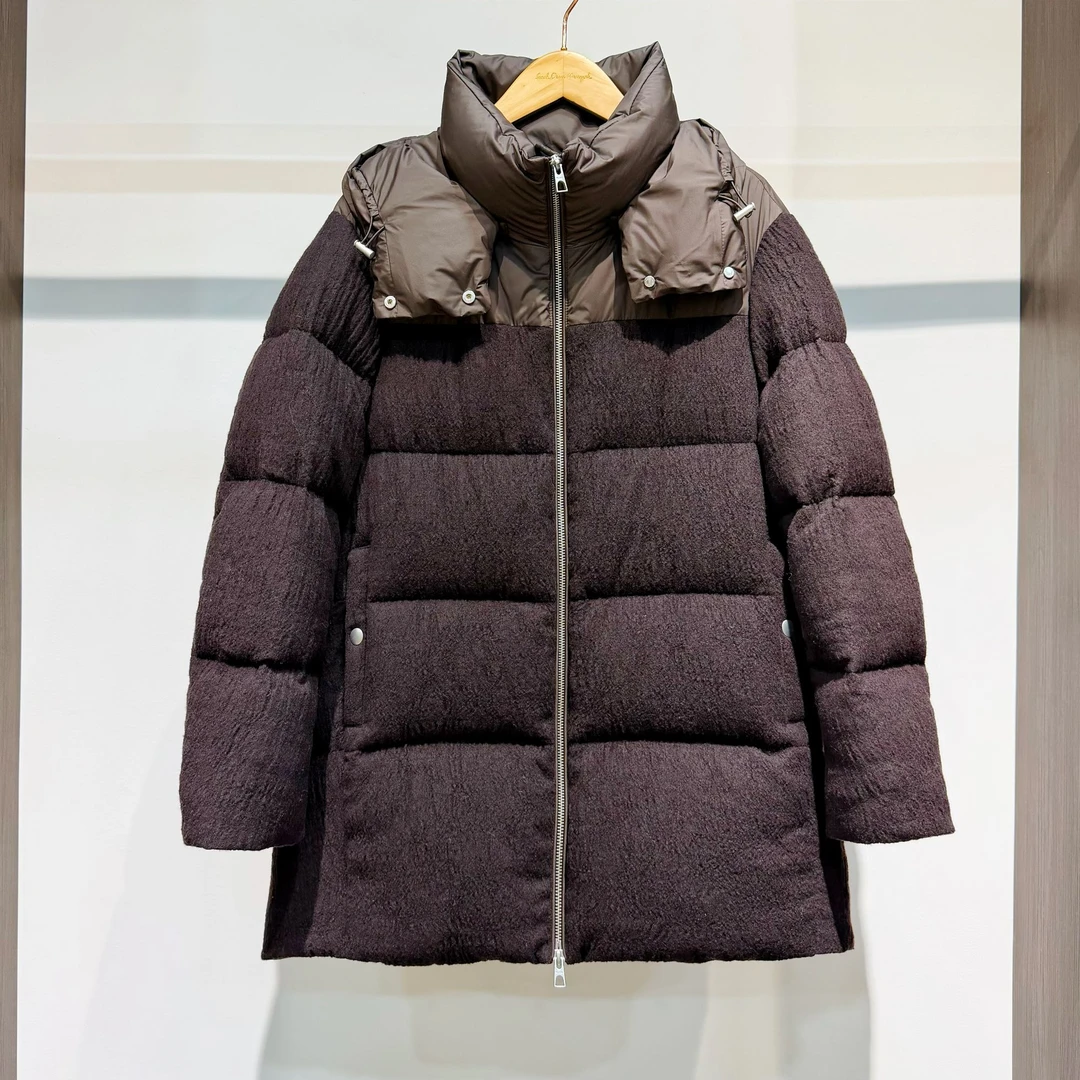 【萨拉迪恩】90白鹅绒 设计师大牌经典高端羊毛中长款鹅绒服外套女