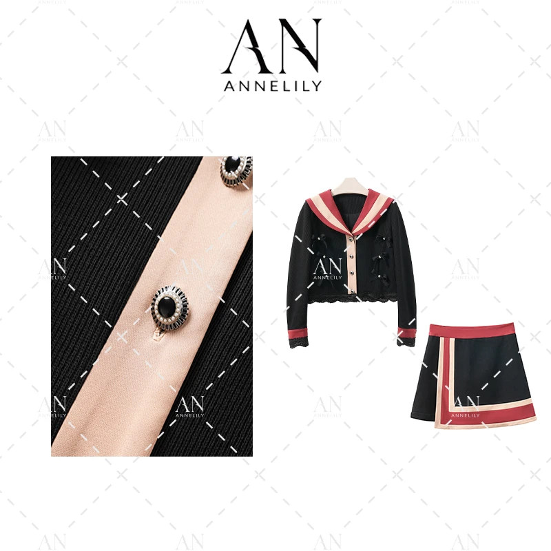 ANNELILY安甜甜【慕冉】设计师款休闲百搭半裙套装AT2409062