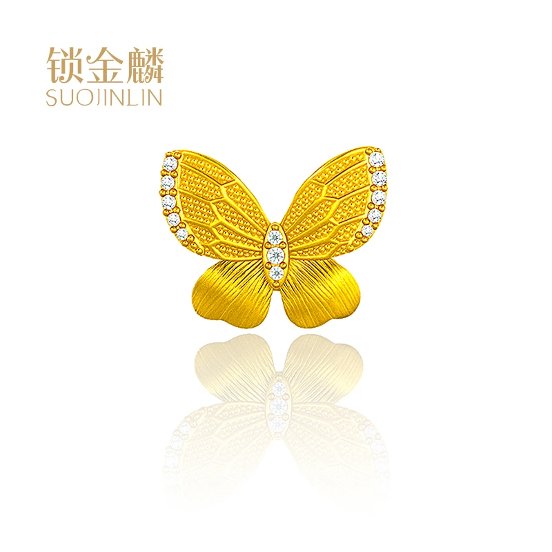 足金999蝴蝶坠镶嵌钻黄金节日礼物送礼送对象 附加费123
