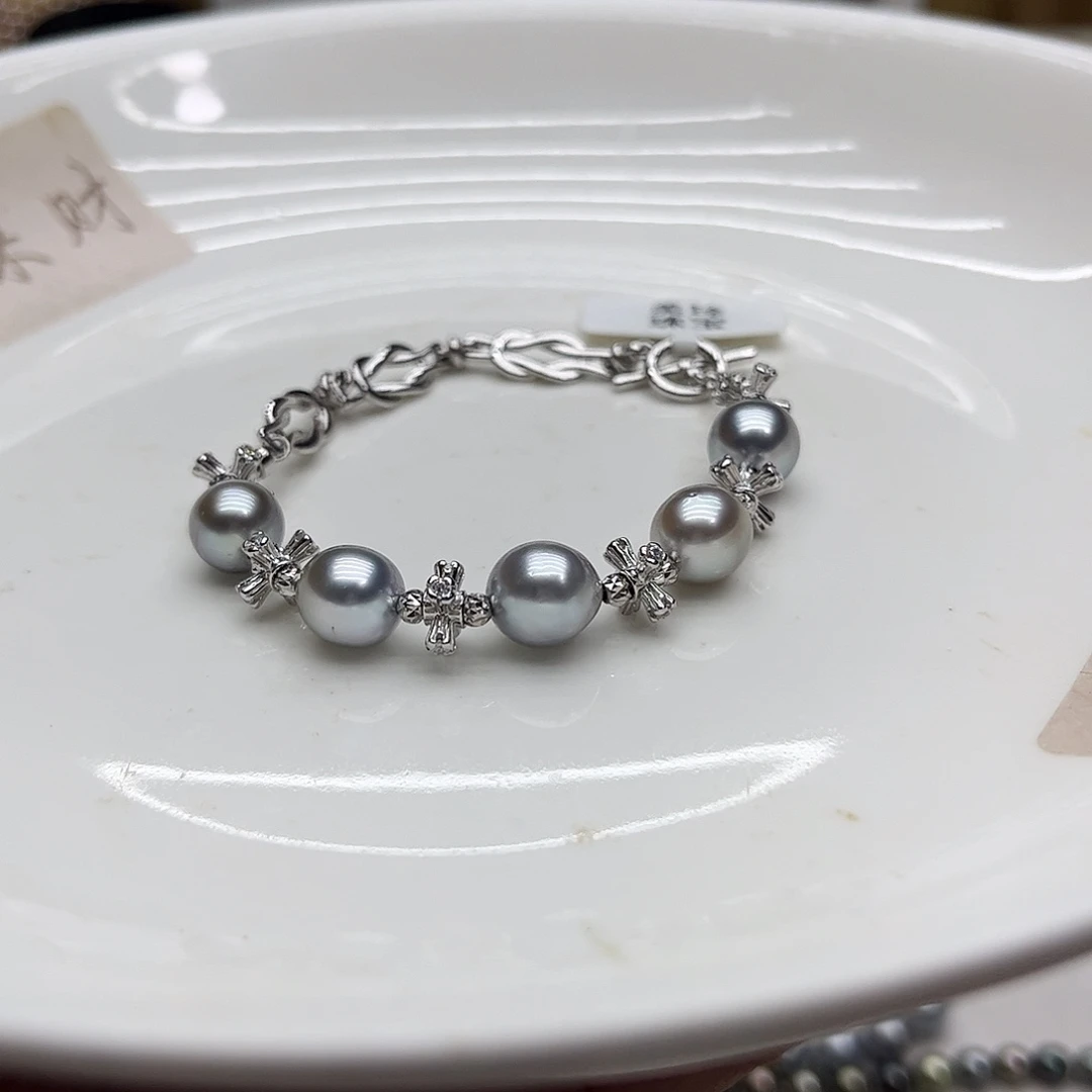 银S925镶嵌手绳海水珍珠