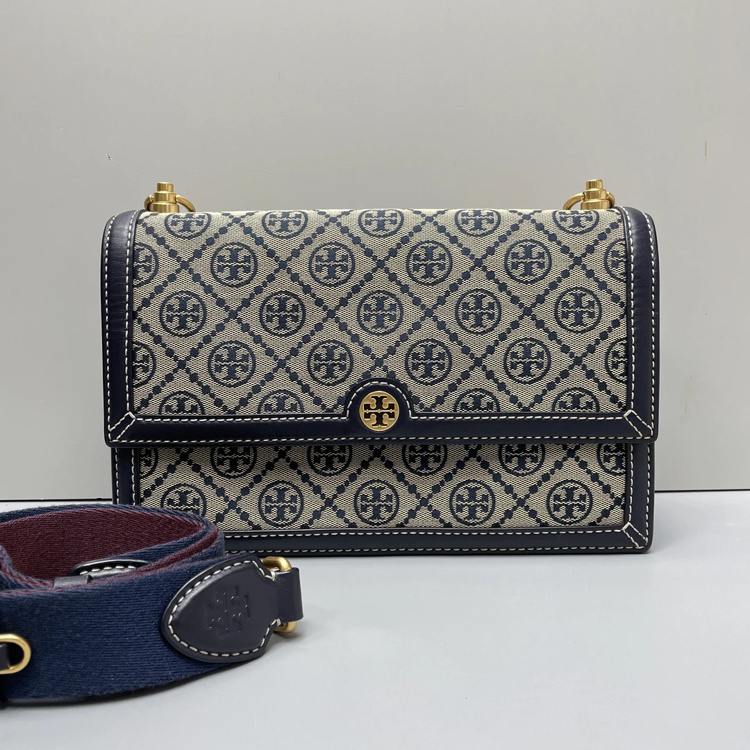 95新 TORY BURCH/汤丽柏琦 大号织物风琴包27*17*9cmME100902复古