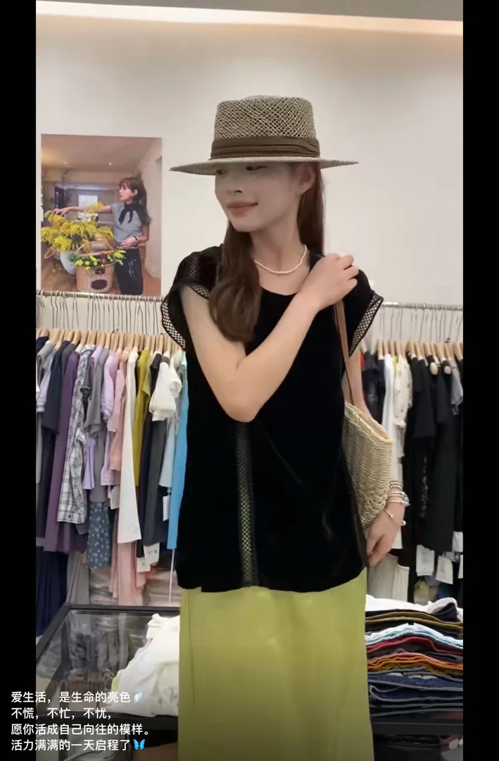 9276丝绒欧若风时尚镂空圆领女士夏季背心T恤