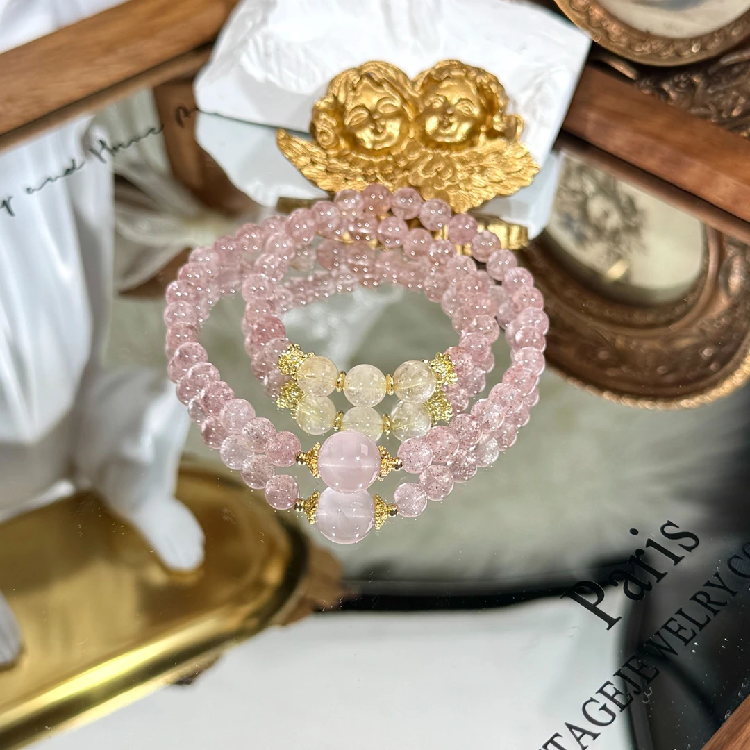 s1220【小春意】天然白水体草莓晶双圈手串精致手链 多样性发其一