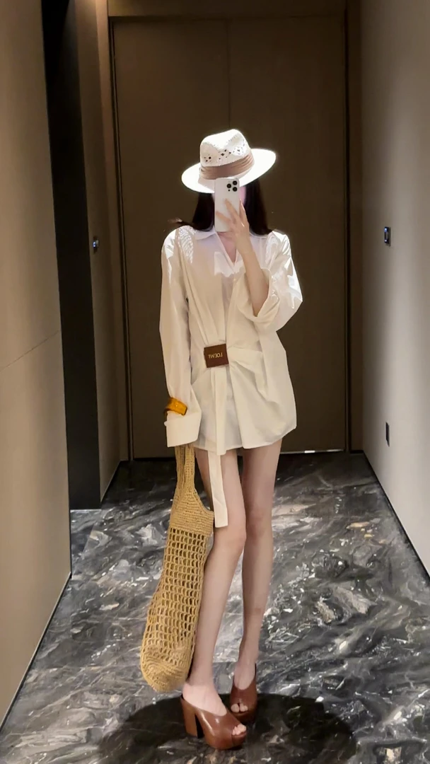 2025早秋新款名媛别致设计不规则宽松长袖衬衫搭高腰显瘦短裤套装