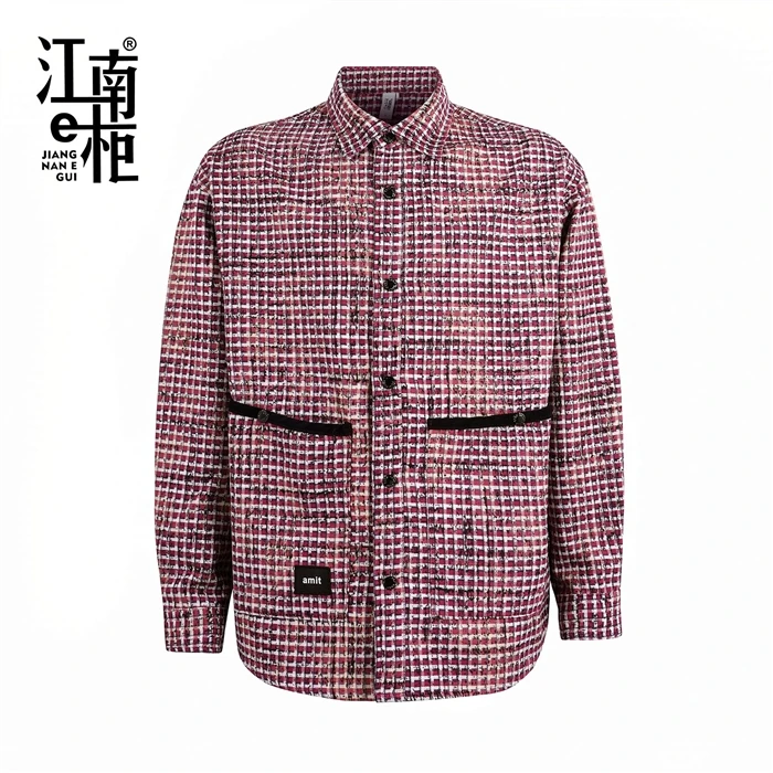 江南e柜男士休闲时尚长袖春秋格子衬衫领外套436112198