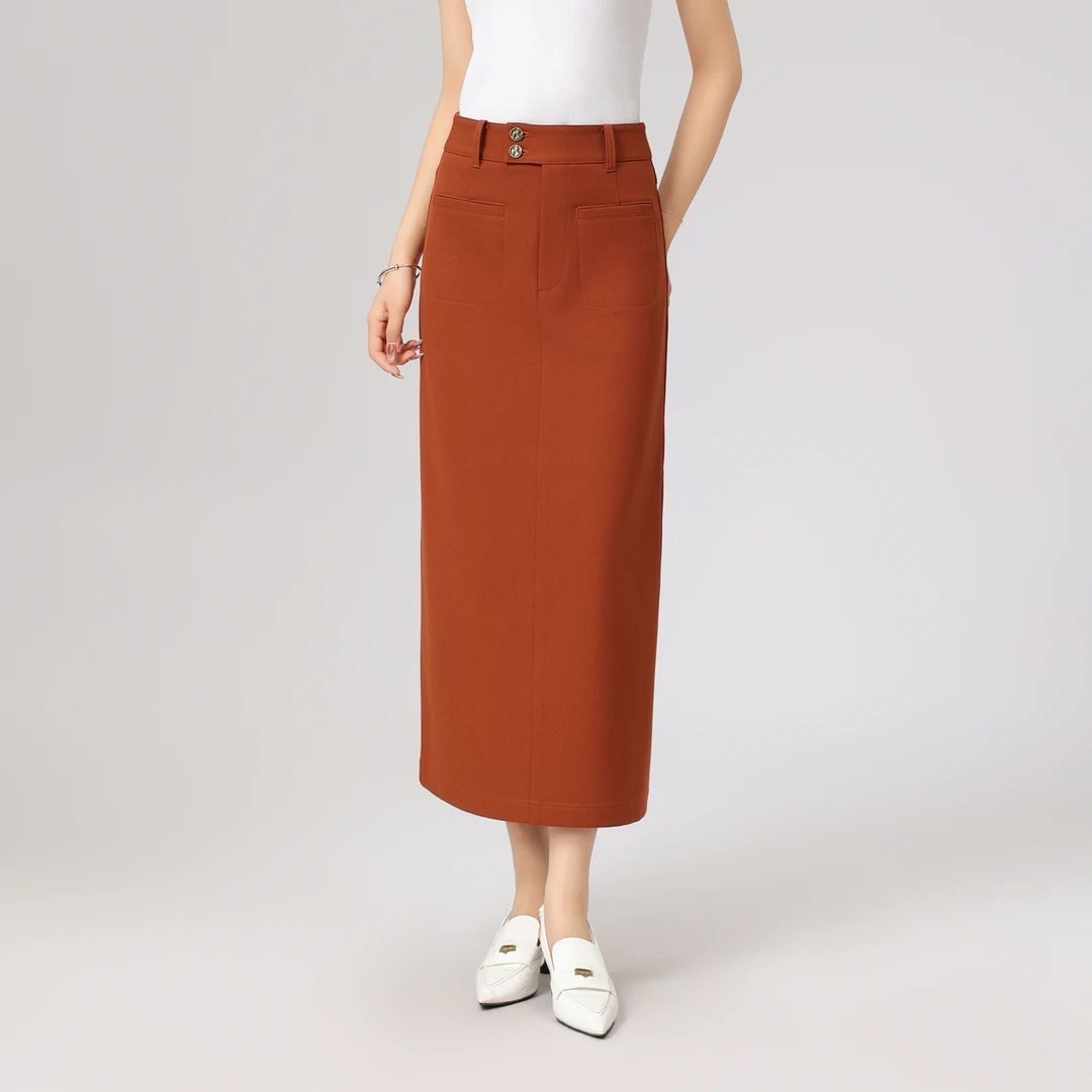 GIRDEAR/哥弟新款裙装修身气质高腰开叉直筒中长款半身裙1200369