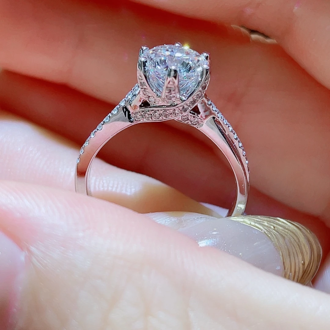 铂Pt950镶嵌实验室培育钻石1.5ct 扭壁六爪 14号