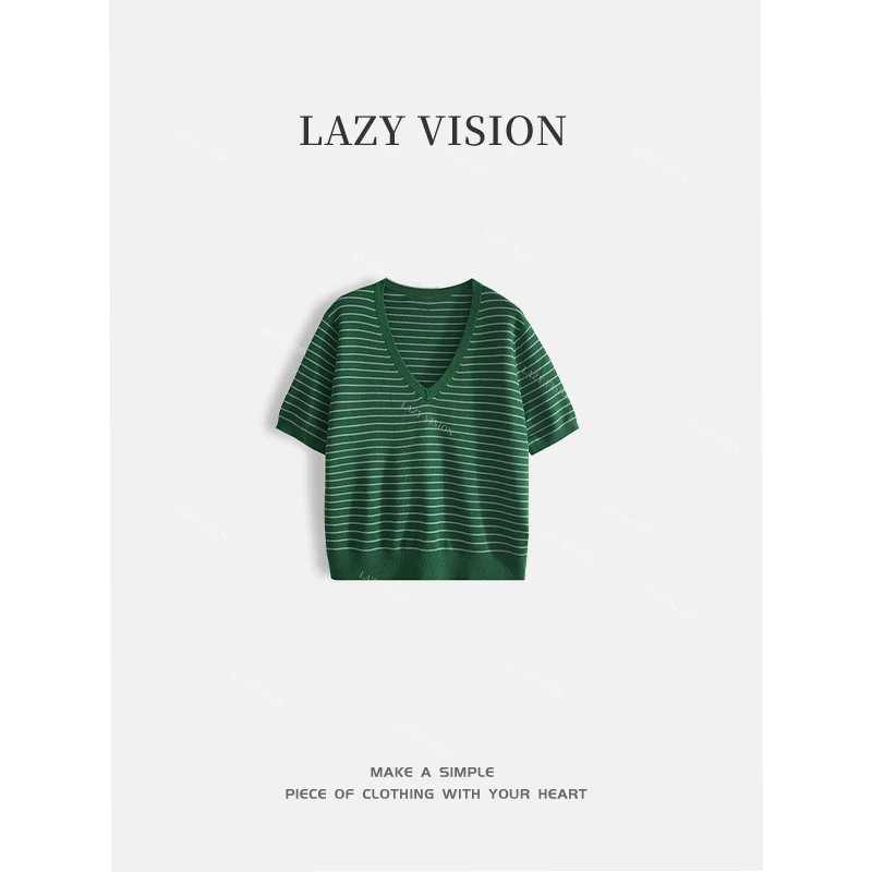 LAZYVISION羊毛V领条纹T恤ZMD-25913