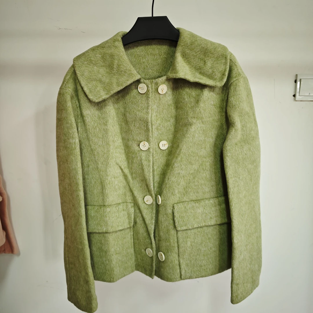 女款双排扣小香风羊毛呢子外套