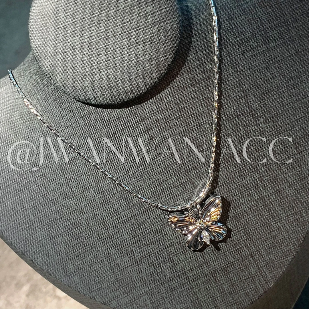 铜合金锆石项链 极简主义.素银色蝴蝶吊坠百搭项链08MY4374LY
