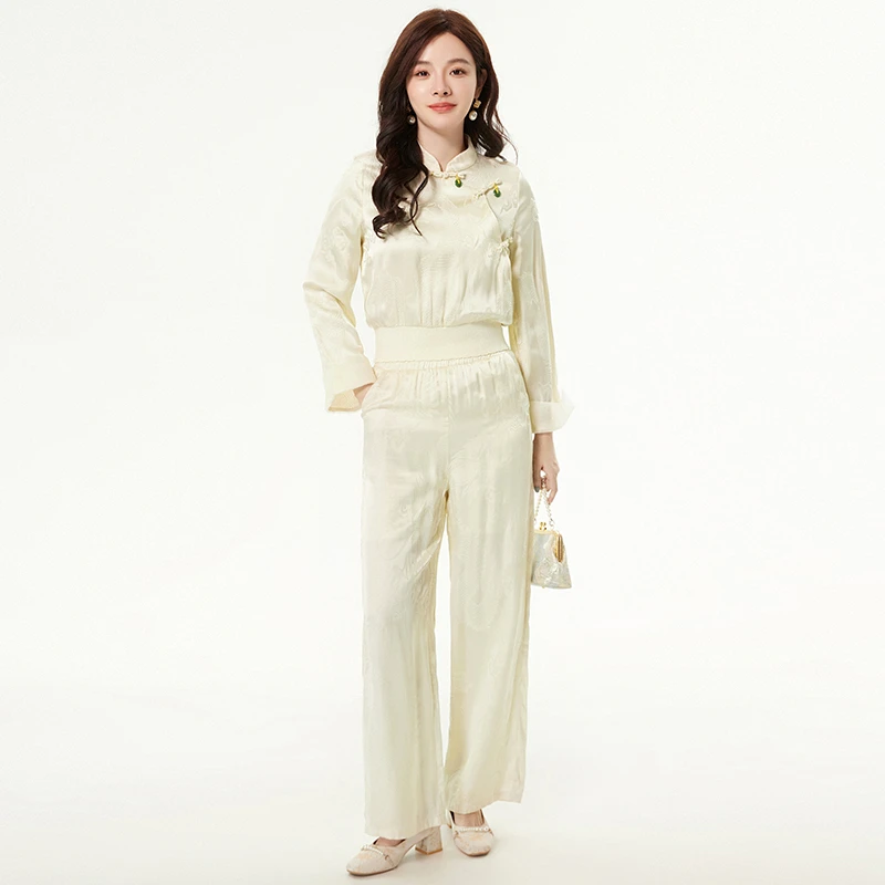 盘扣长袖上衣+高腰长裤两件套装女2025春51TG0U0003