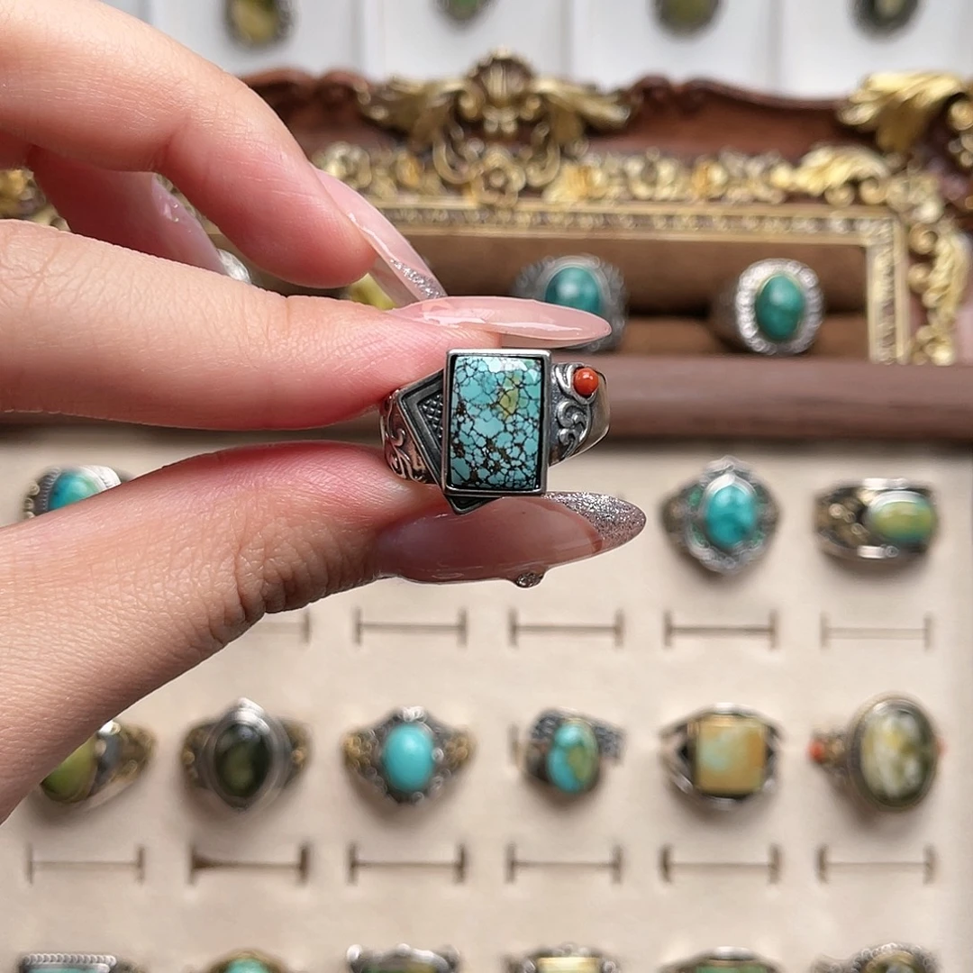 绿松石银S925镶嵌戒指