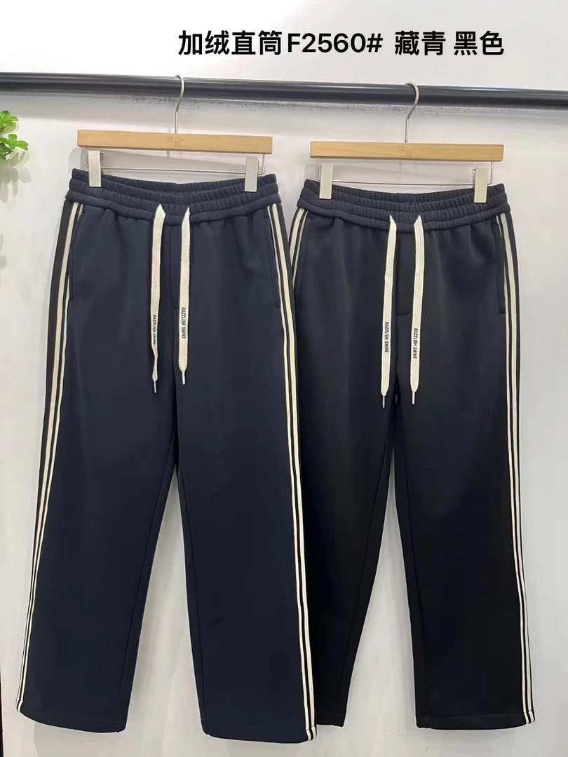 2560冬季新款加绒针织卫裤韩版休闲裤潮流设计感长裤男士加绒裤子