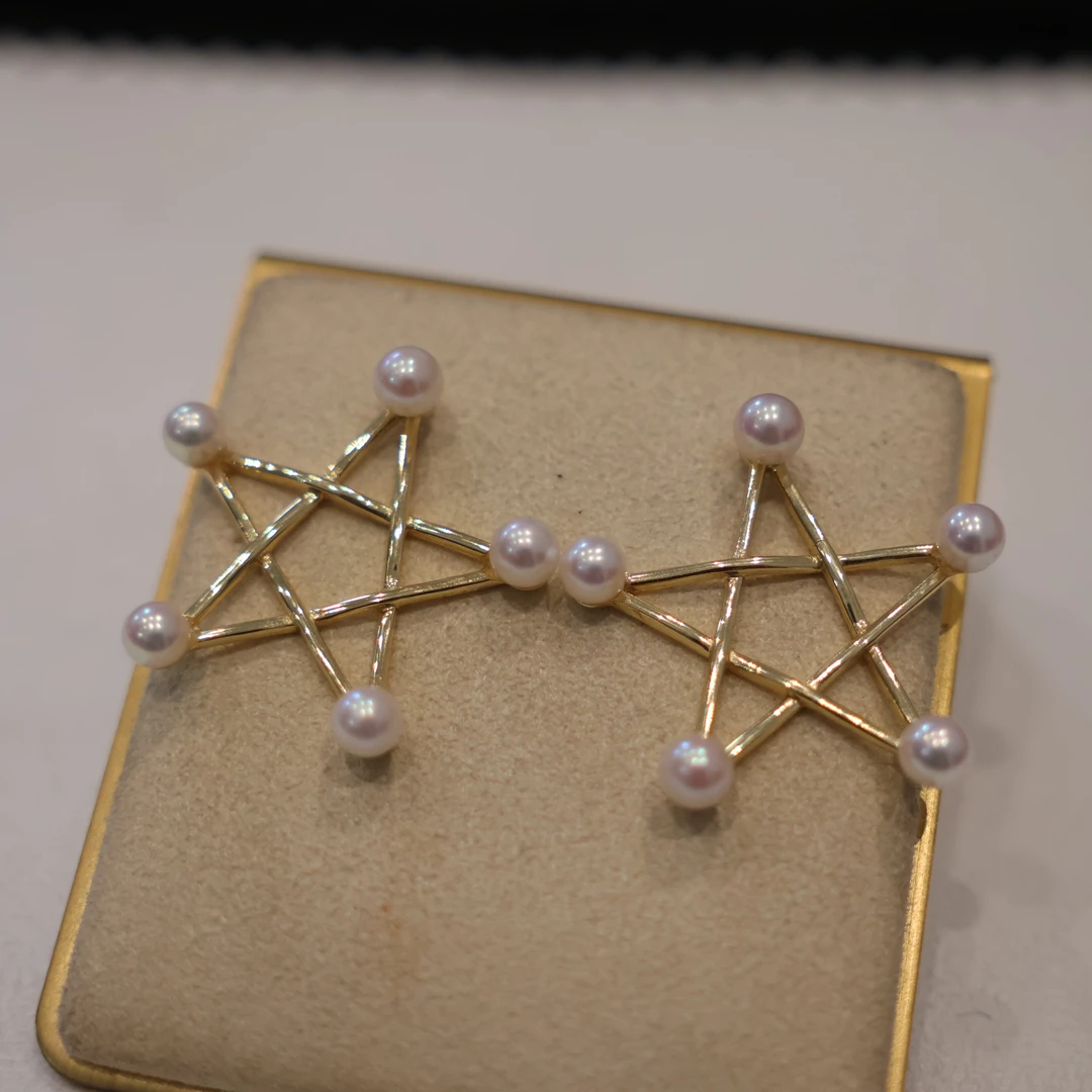 天然海水珍珠耳饰强粉光akoya五角星设计款个性百搭款耳钉S925银