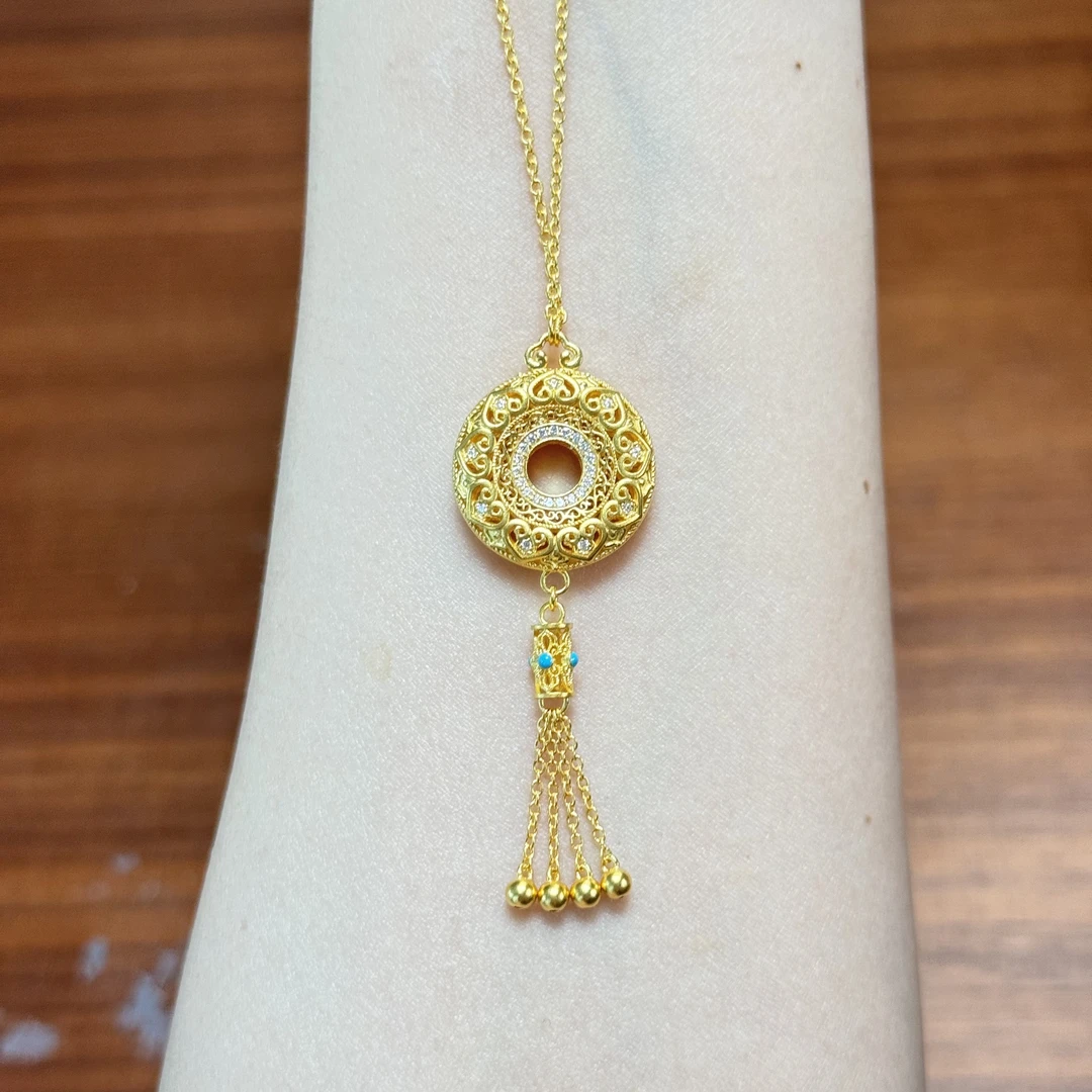 阿敏专属-Z/J【平安扣流苏点钻套链】足金999精工5G（点钻附加258/0）