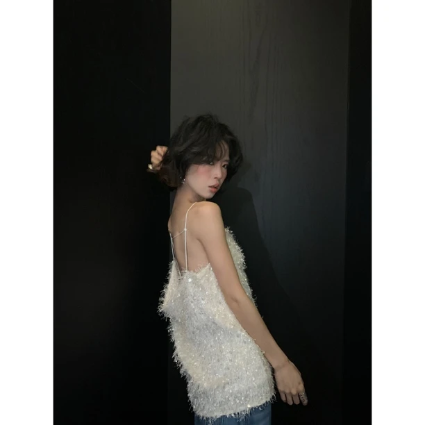 夏季新款断码捡漏.流风回雪轻薄后背流苏亮片吊带千金纯欲4345/11